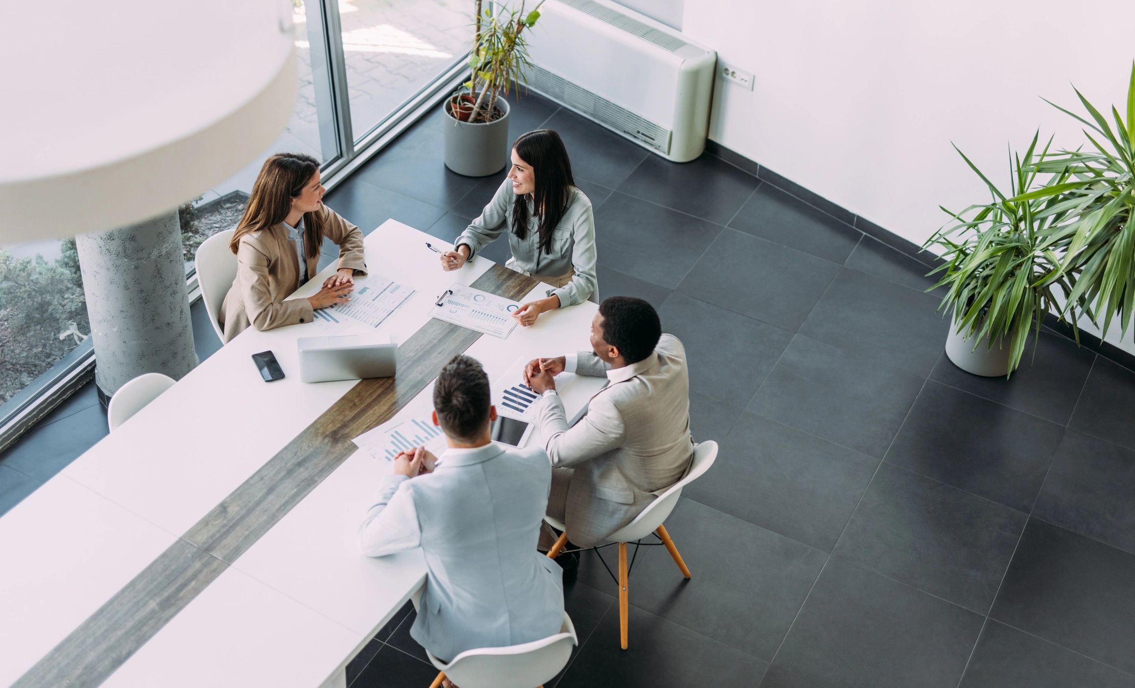 Business team collaborating around a conference table